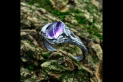 Elvish Engagement Ring Amethyst, Woodland Inspired Ring, Woman Wood Nature Wedding Ring in Silver, Unique Rustic Celtic Ring for Her