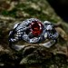 Silver Ring with Dragon Claw and Garnet Design