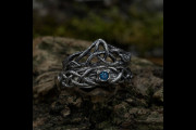 Fantasy Bridal Ring Set, Whimsical Braided Branch Ring, Celtic Tree Bark Ring Set, Gothic Forest Vine Set, Witchy Artisan Jewelry Set