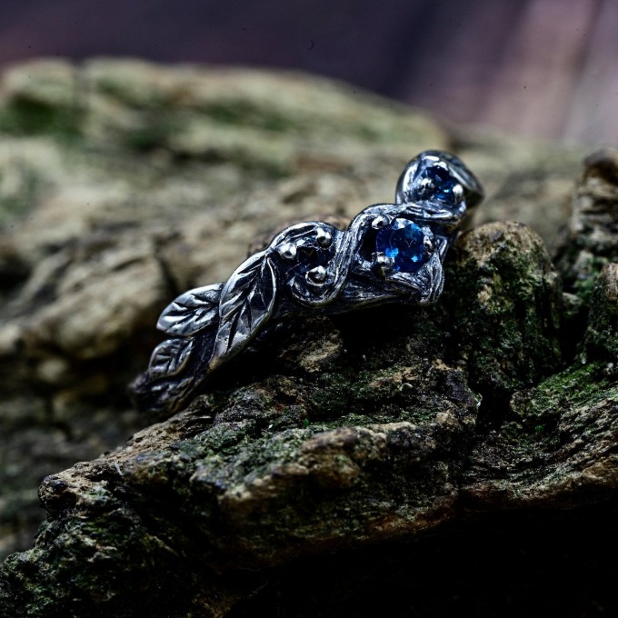 Celestial Harmony: Gothic Ring with Blue Radiance