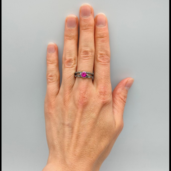 Gothic Ruby Ring with Enchanted Twisting Motif