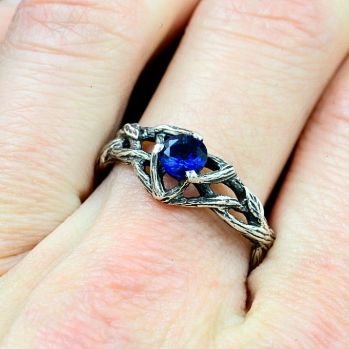 Twilight Crown: Gothic Sterling Silver Ring with Sapphire Gemstone