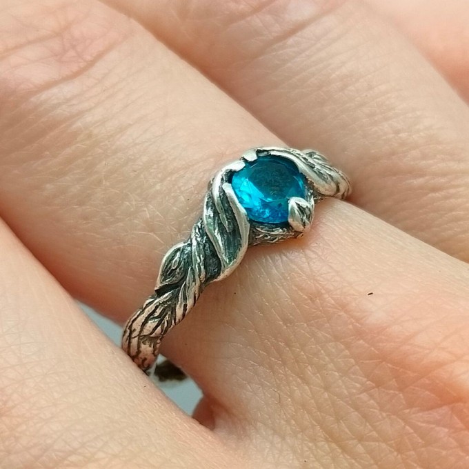 Gothic Silver Ring with Mesmerizing Blue Aquamarine