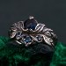 Elven Silver Ring Set with London Blue Topaz – Nature-Inspired Bridal Set, Enchanted Forest Stackable Rings, Mystical Twig Leaf Design
