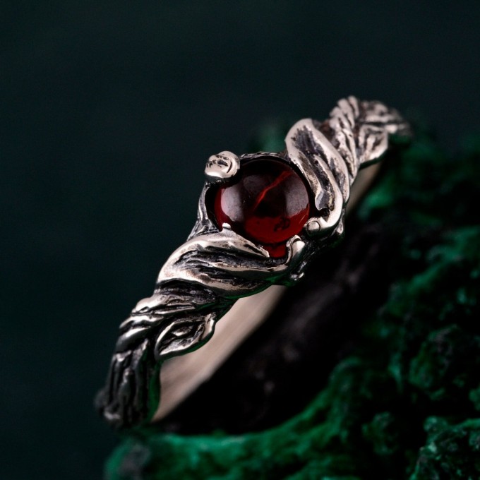 Infernal Grace: Sterling Silver Ring with Deep Red Garnet