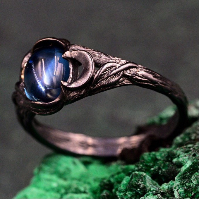 Moonlit Magic Black Witch's Wedding Ring & Woman Wilderness Ring