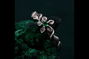 Handcrafted Silver Emerald Ring, Nature-Inspired Elvish Design, Unique Women's Twig Engagement Ring