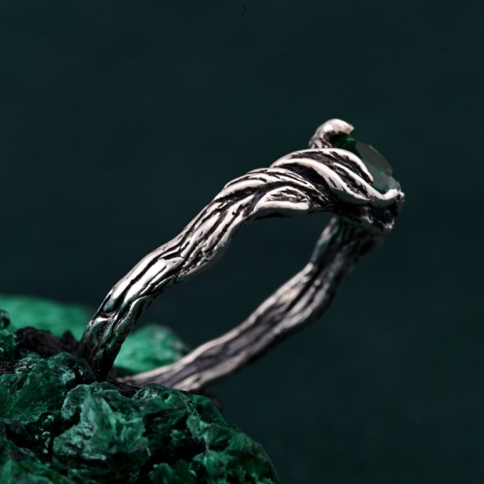 Twilight Incantations: Silver Ring – Gothic Noir Sterling Silver Ring, Mystical Darkness Silver Ring, Gothic Elegance Engagement Ring