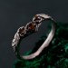 Tiny Branch Engagement Ring with Garnet Leaves in Silver – Wedding Ring Wooden Harmony, Wooden Wedding Branch, Wedding Ring Forest Branch