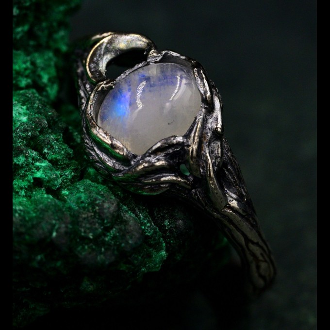 Moonlit Whisper: Gothic Moonstone Ring