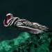 Gothic Silver Ring with Ruby and Leaf Motif