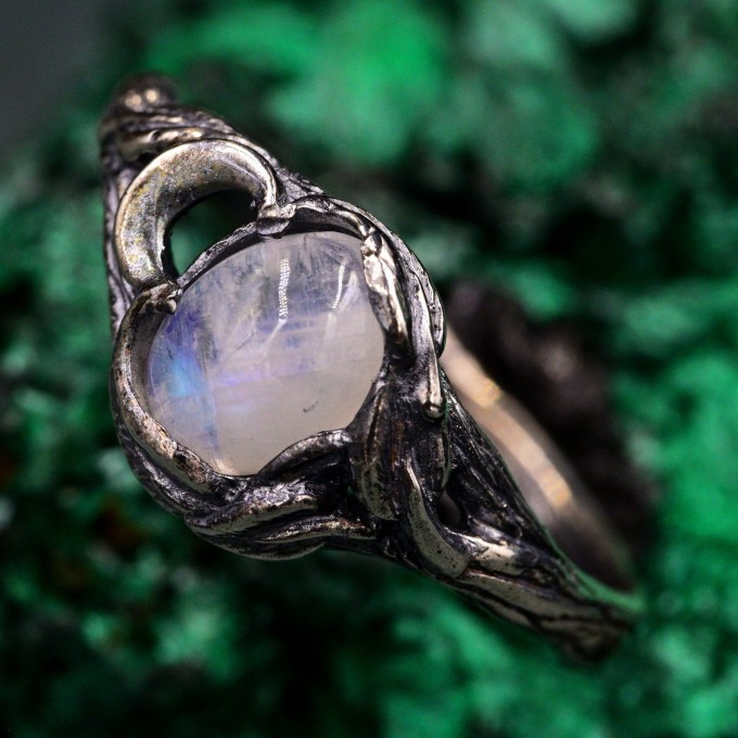 Moonlit Whisper: Gothic Moonstone Ring