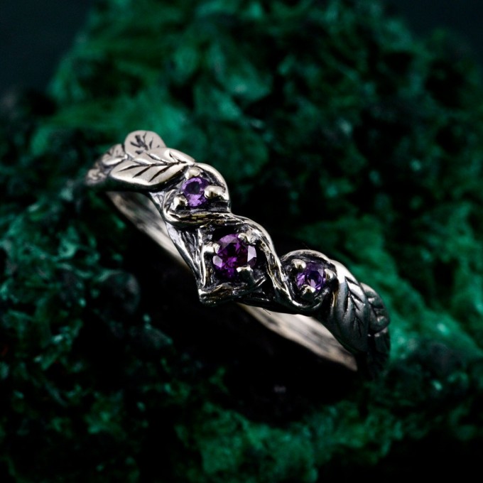 Artisan Amethyst Silver Ring - Luxurious Gold Overlay and Elegant Purple Gemstone