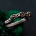Tiny Branch Engagement Ring with Garnet Leaves in Silver – Wedding Ring Wooden Harmony, Wooden Wedding Branch, Wedding Ring Forest Branch