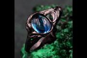 Moonlit Magic: Mystical Black Witch's Wedding Ring with Topaz Stone and Moon-inspired Leaf Design, Woman Wilderness Ring