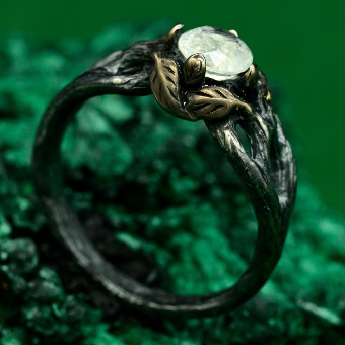 Moonlit Flame Silver Ring with Moonstone