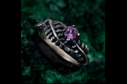 Amethyst Fern Branchlet Ring, Whispering Fern Ring, Twig and Fern Ring, Woodland Fern Band, Graceful Frond Ring