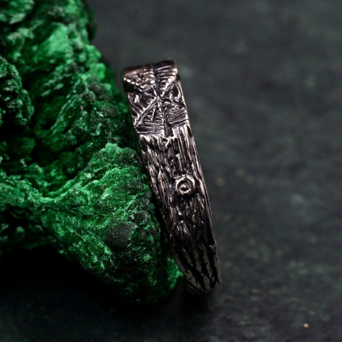 Unique Masculine Wood Texture Engagement Ring – Rustic Forest Wedding Band