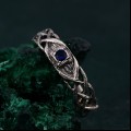 Celtic Pattern Sapphire Wedding Band - Wide Vintage Style Tree Bark Design for Couples