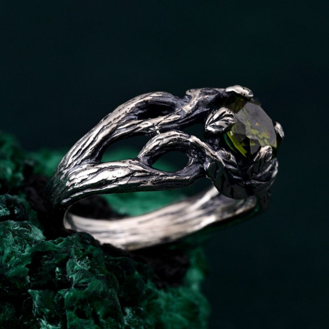 Woodland Elegance Ring – Silver Tree Bark Band, Nature-Inspired Texture, Rustic Tree Forest Ring