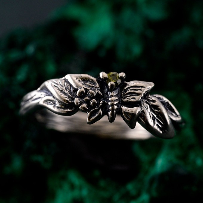 Nature-Inspired Peridot Silver Engagement Ring