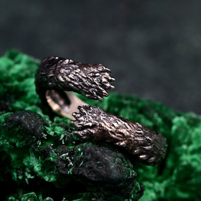 Gothic Silver Ring with Intricate Feather Motif