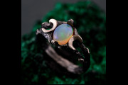 Silver Moon Phase Ring with Opal | Enchanted Forest Branch Design | Boho Celestial Opal Wedding Band | Mystical Jewelry