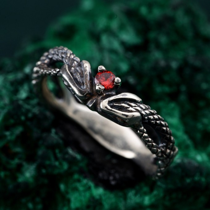 Emerald Snake Engagement Ring – Elven Fantasy Ouroboros Wedding Band, Infinity Serpent Design, Unique Wedding Ring