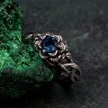 Bloom of Dusk: Gothic London Blue Topaz Rose Ring