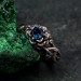 Bloom of Dusk: Gothic London Blue Topaz Rose Ring