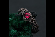 Ruby Blossom Silver Ring, Nature's Elegance Silver Ring, Floral Twig Accent Ring, Dainty Branch Delight Ring, Flower on Silver Twig Ring