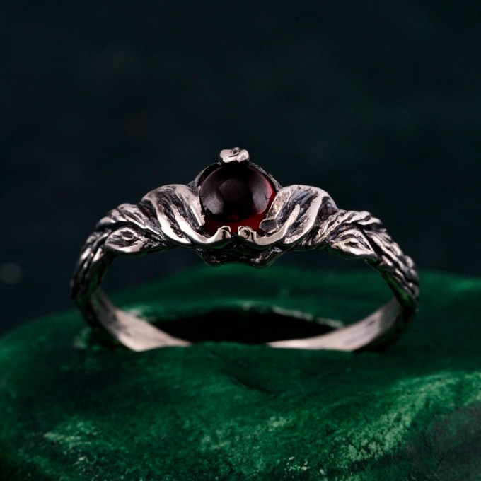 Infernal Grace: Sterling Silver Ring with Deep Red Garnet