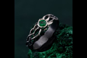 Enchanted Forest Silver Ring with Emerald, Artisan Woodland-Inspired Wedding Band, Mystical Elven Engagement Jewelry, Unique Twisted Branch