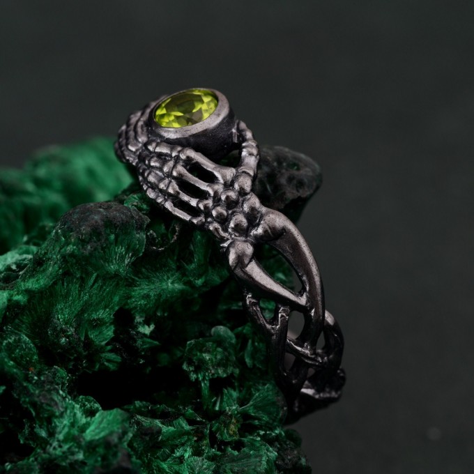Sterling Silver Celtic Knot Ring with Peridot - Artisan Crafted Mystical Jewelry