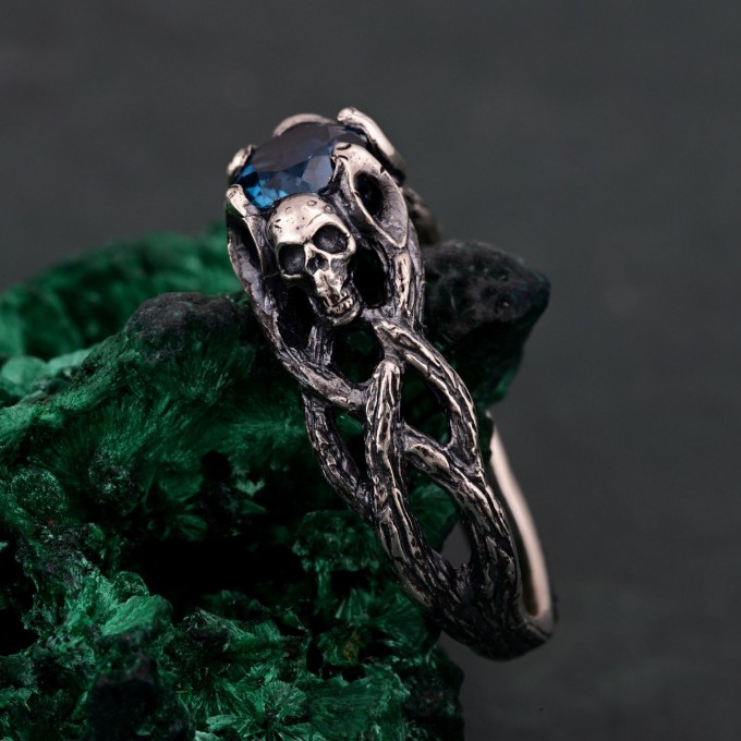 Gothic London Blue Topaz Engagement Ring - Enchanted Forest Wedding Ring
