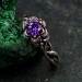 Amethyst Dewdrop Ring - Silver Leaves Embrace with Botanical Romance Design