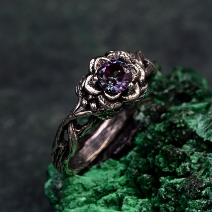 Twilight Lotus: Gothic Alexandrite Ring