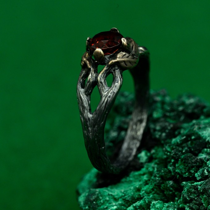 Whispers of the Woods: Gothic Garnet Ring