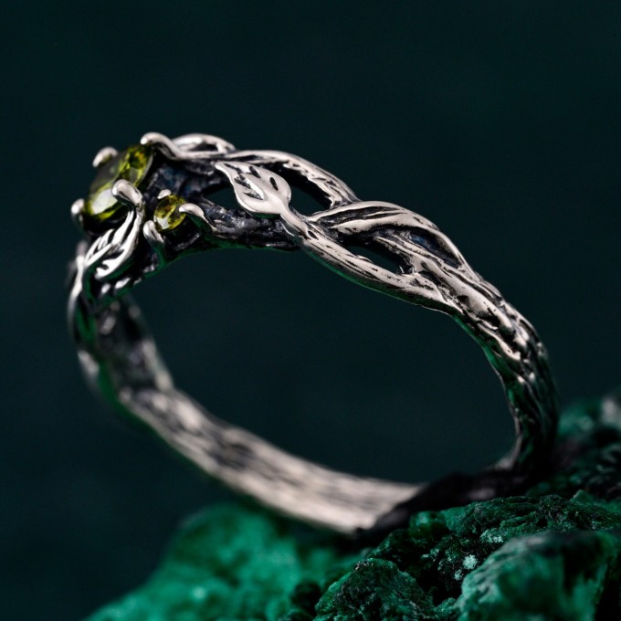 Silver Leaf Elegance: Nature's Finest Tree of Life Engagement Ring