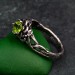 Elegant Peridot Lotus Ring - Nature-Inspired Silver Band with Leaf Detail