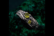 Peridot Silver Twig Ring, Nature-Inspired Fern Leaf Design, Unique Woodland Engagement Band, Artisan-Crafted, Eco-Friendly Jewelry for All