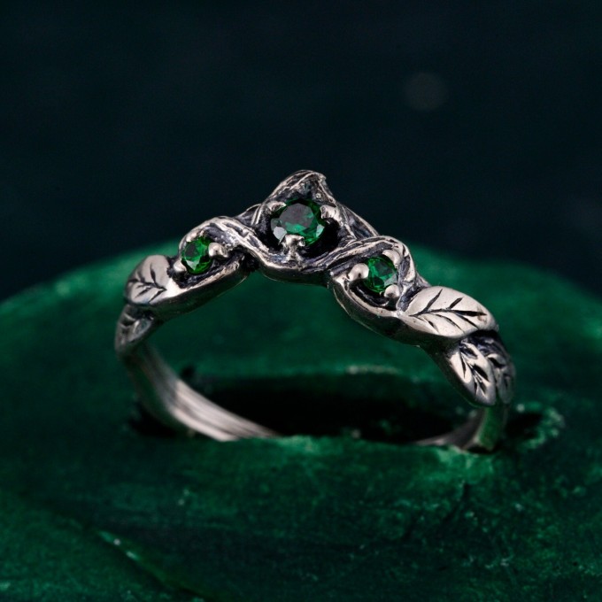 Emerald Engagement Band – Wooden Wedding Branch, Forest Wedding Ring, Branch of Love, Wooden Harmony Wedding Band