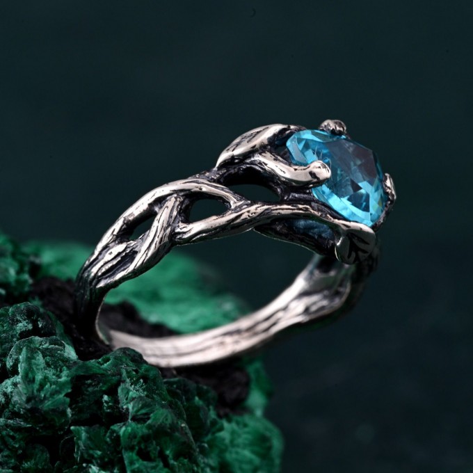Romantic Topaz Engagement Ring: Unique Celtic Knot and Branch Design