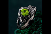 Peridot Serpent Peridot Ring - Vintage Dragon Mystique - Fantasy Silver Ring