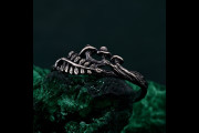 Unique Silver Ring, Unisex Gothic Wedding Band, Witchy Elegance: Statement Ring, Gothic Ring, Geometric Finger Ring, Ring with Mushrooms