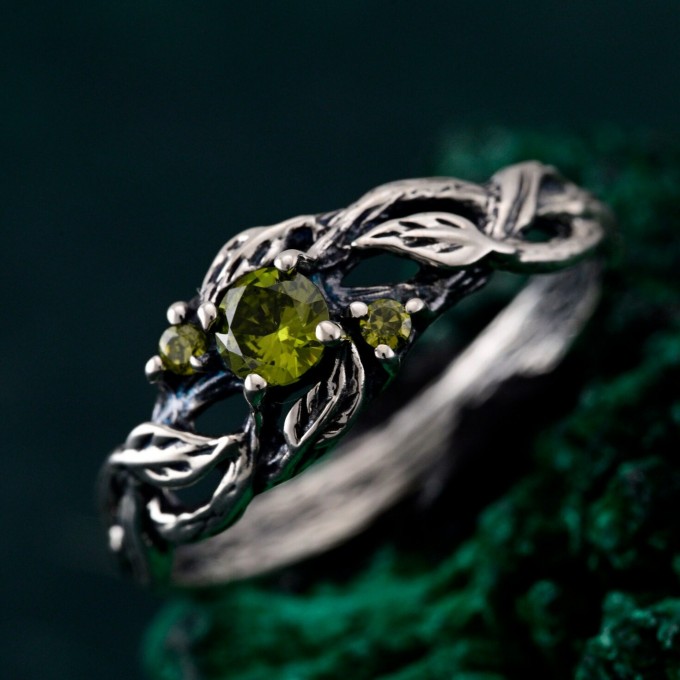 Silver Leaf Elegance: Nature's Finest Tree of Life Engagement Ring