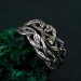 Elegant Silver Peridot Ring Set – Unique Tree-Inspired Wedding Bands for Couples