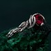 Gothic Silver Ring with Ruby and Leaf Motif