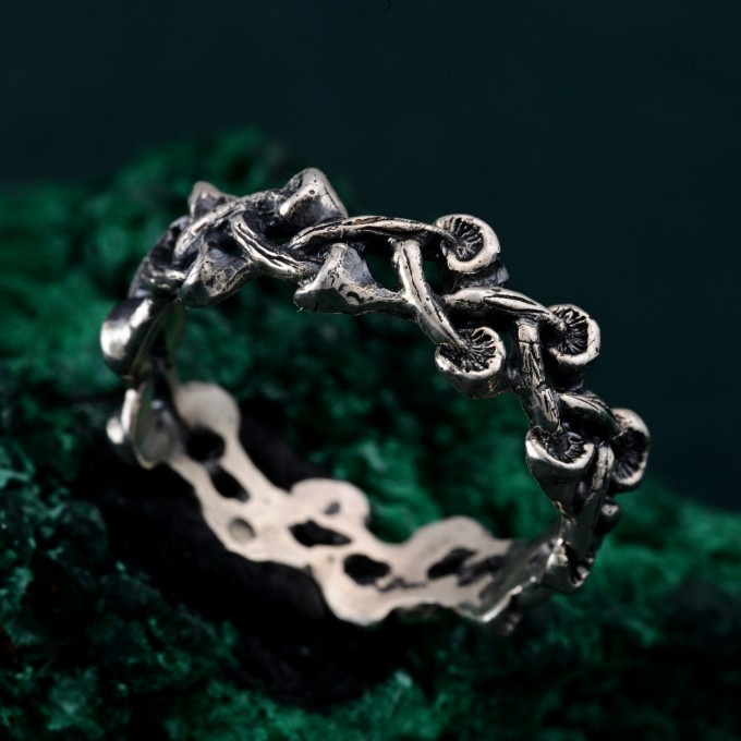 Mushroom Fantasy Ring - Nature-Inspired Silver Forest Symphony Ring