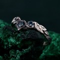 Whispers of Dusk: Gothic Leaf Sapphire Ring